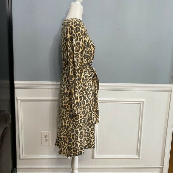 Raw Edge Leopard Print Dress Shift Size Small Tie Front - Picture 4 of 8